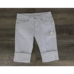 Y2K Miss Chic Womens Juniors Size 3 Low Cut Jean Shorts Bling White 12" Inseam